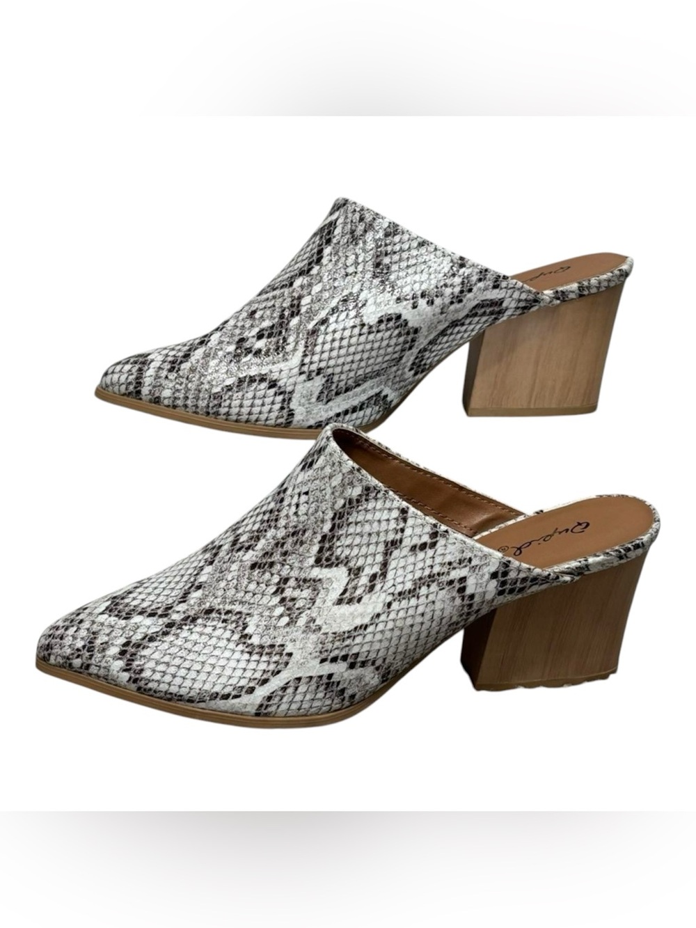 Qupid Animal Snake Skin Print Slip On Mules Size 6 Western Pointed Toe